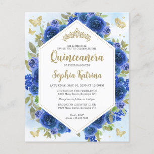Lámina Presupuesto Giro Real Azul Floral Oro Quinceañera