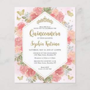 Lámina Presupuesto Giro Rubor Pink Floral Gold Quinceañer