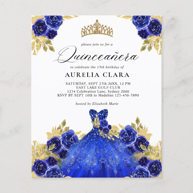 Lámina PRESUPUESTO Glam Blue Dress Floral 15ª Quinceañera (Anverso)