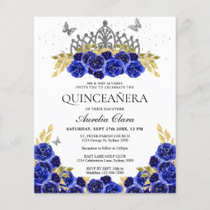 Lámina Presupuesto Glam Blue Floral Silver Tiara Quincean