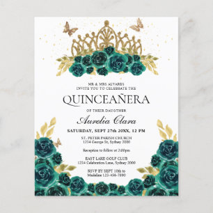 Lámina PRESUPUESTO Glam Green Floral Gold Tiara Quinceane