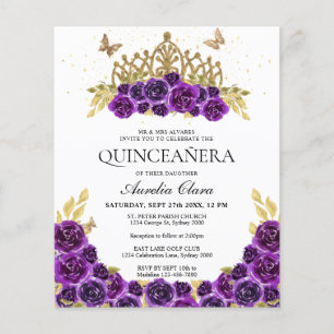 Lámina PRESUPUESTO Glam Purple Floral Gold Tiara Quincean