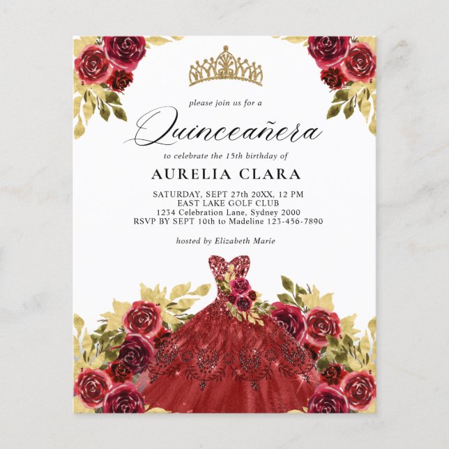 Lámina PRESUPUESTO Glam Rojo Vestido Floral 15 Quinceañer (Anverso)