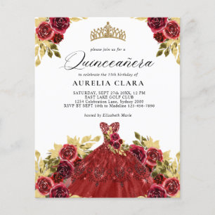 Lámina PRESUPUESTO Glam Rojo Vestido Floral 15 Quinceañer
