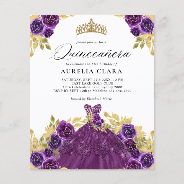 Lámina PRESUPUESTO Glam Vestido púrpura Floral 15ª Quince (Anverso)