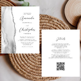 Lámina Presupuesto Gris Blanco Plata Ágata Código QR Boda