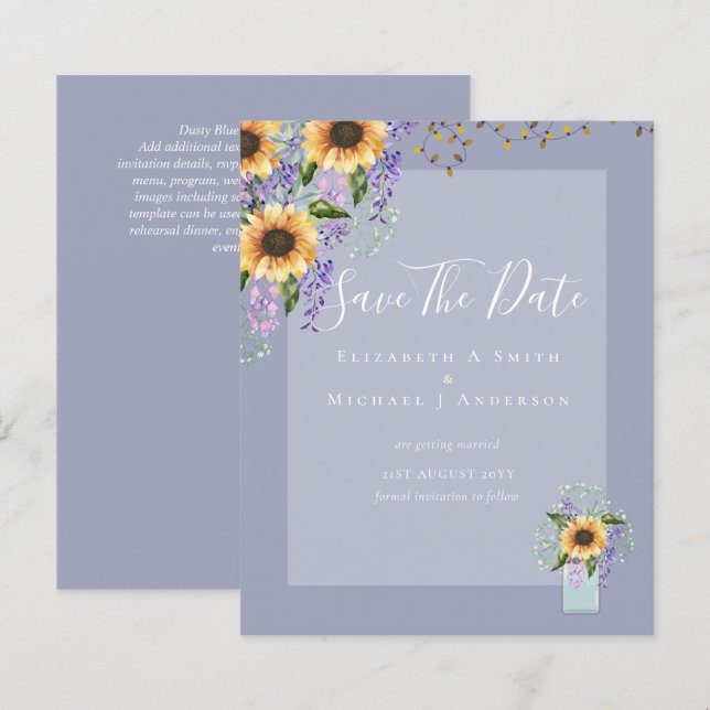 Lámina PRESUPUESTO GUARDAR LAS FECHAS Rústicos Sunflowers (Anverso / Reverso)