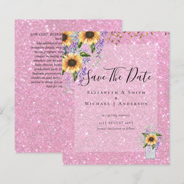 Lámina PRESUPUESTO GUARDAR LAS FECHAS Rústicos Sunflowers (Anverso / Reverso)