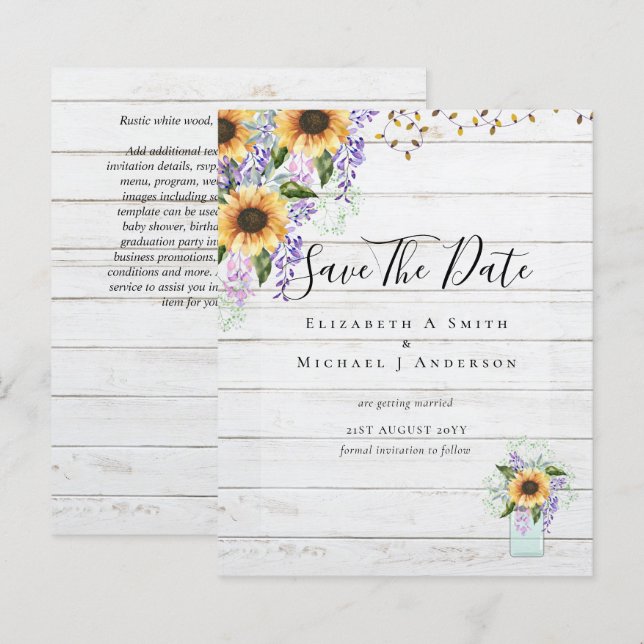 Lámina PRESUPUESTO GUARDAR LAS FECHAS Rústicos Sunflowers (Anverso / Reverso)