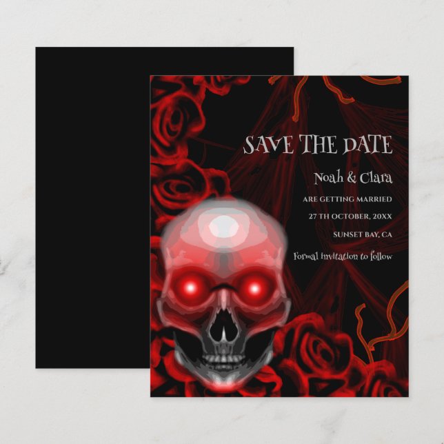 Lámina Presupuesto Halloween de cráneo gótico floral rojo (Anverso / Reverso)