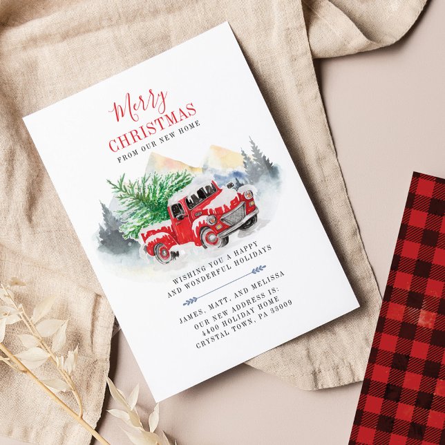 Lámina Presupuesto Hemos movido la Invitación de vacacion (Modern Plaid Script Holiday Moving Announcement)