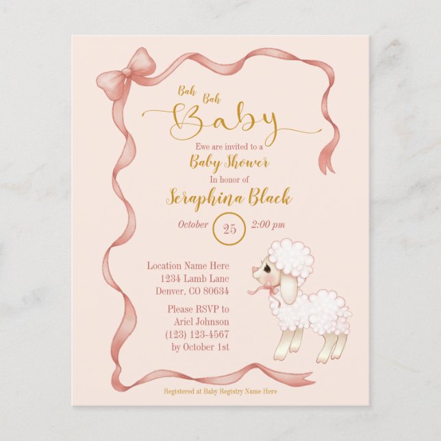 Lámina PRESUPUESTO Invitación a Baby Shower de cordero de (Anverso)