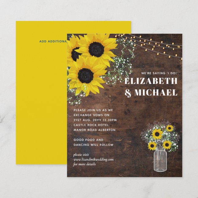 Lámina PRESUPUESTO Invitación a bodas de girasoles rusos  (Anverso / Reverso)