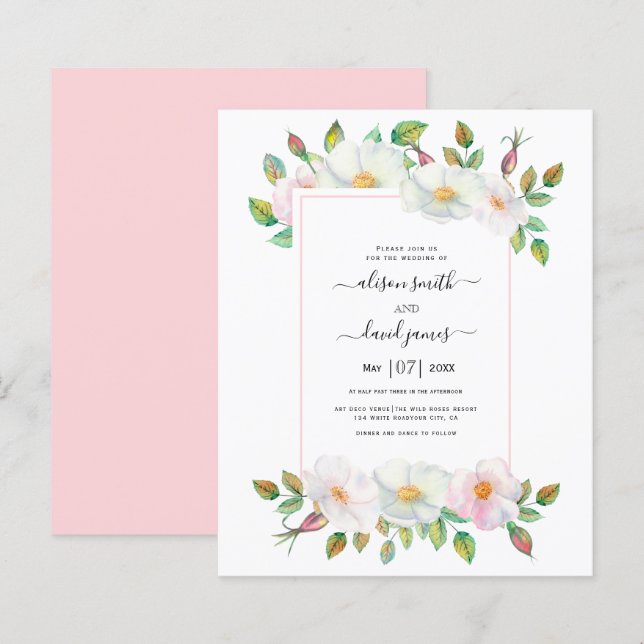 Lámina PRESUPUESTO Invitación a la boda de rosa salvaje c (Anverso / Reverso)
