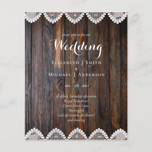 Lámina PRESUPUESTO Invitación a la Boda Rústica de Madera (Anverso)