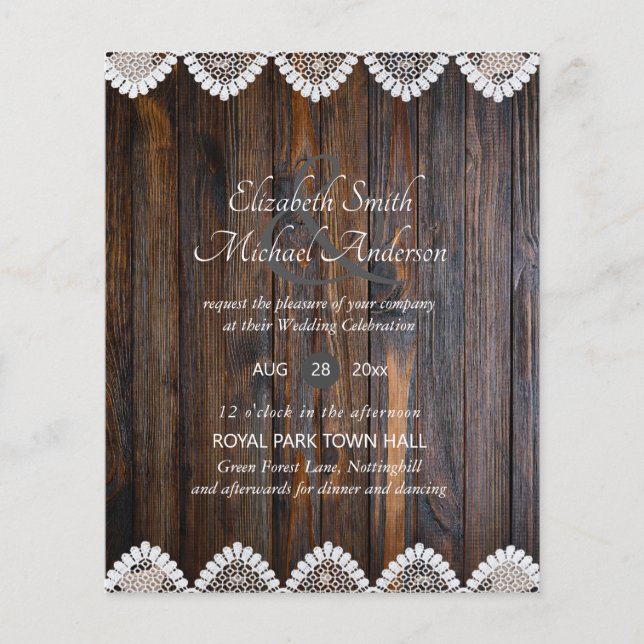 Lámina PRESUPUESTO Invitación a la Boda Rústica de Madera (Anverso)