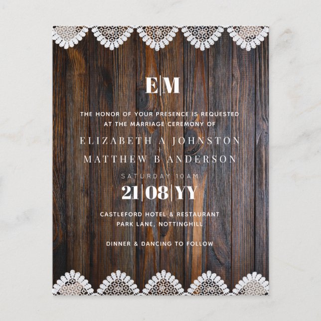 Lámina PRESUPUESTO Invitación a la Boda Rústica de Madera (Anverso)