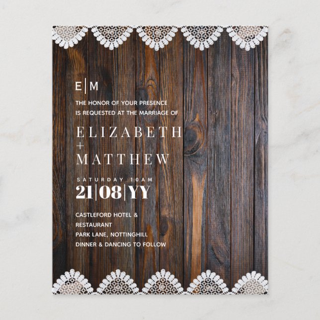 Lámina PRESUPUESTO Invitación a la Boda Rústica de Madera (Anverso)