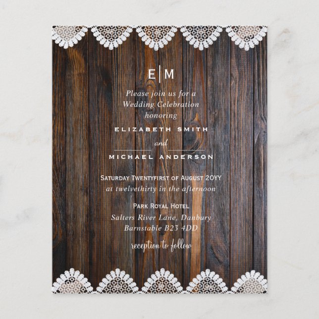 Lámina PRESUPUESTO Invitación a la Boda Rústica de Madera (Anverso)