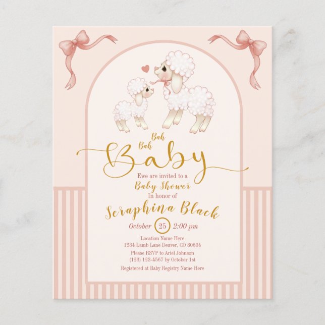 Lámina PRESUPUESTO Invitación Baby Shower A Cordero Rosa  (Anverso)