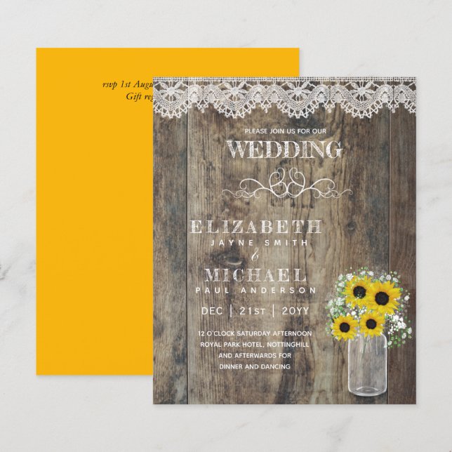 Lámina PRESUPUESTO Invitación de Boda de Girasoles Rústic (Anverso / Reverso)