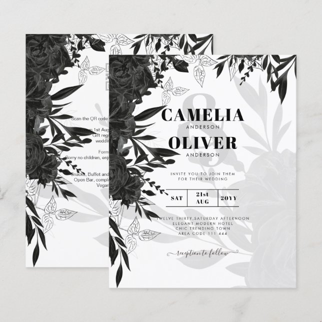 Lámina PRESUPUESTO Invitación de Boda Elegante Rosas Negr (Anverso / Reverso)