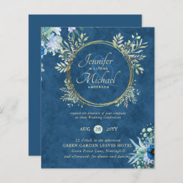 Lámina PRESUPUESTO Invitación de Boda Floral Dorada Azul 