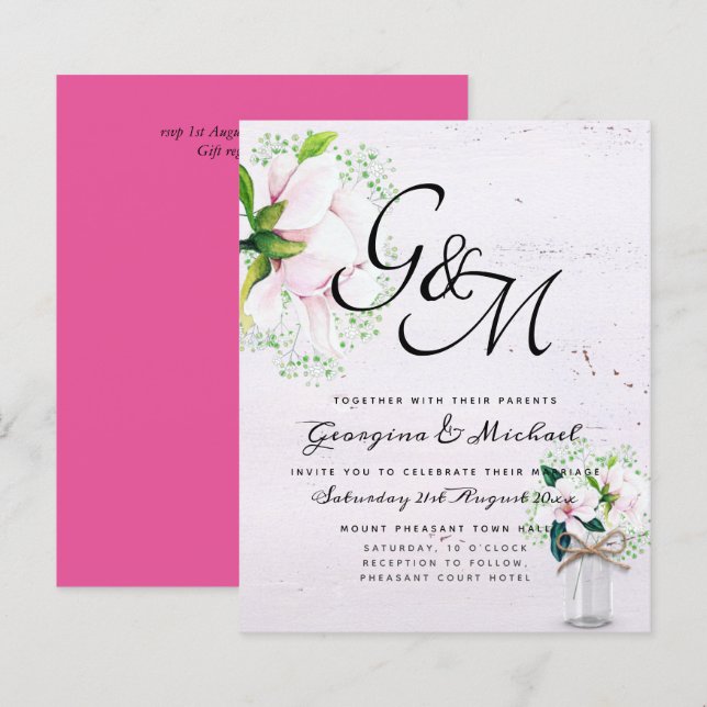 Lámina PRESUPUESTO Invitación de boda Shabby Pink Magnoli (Anverso / Reverso)