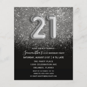 Lámina Presupuesto Invitación de cumpleaños 21 a negro y