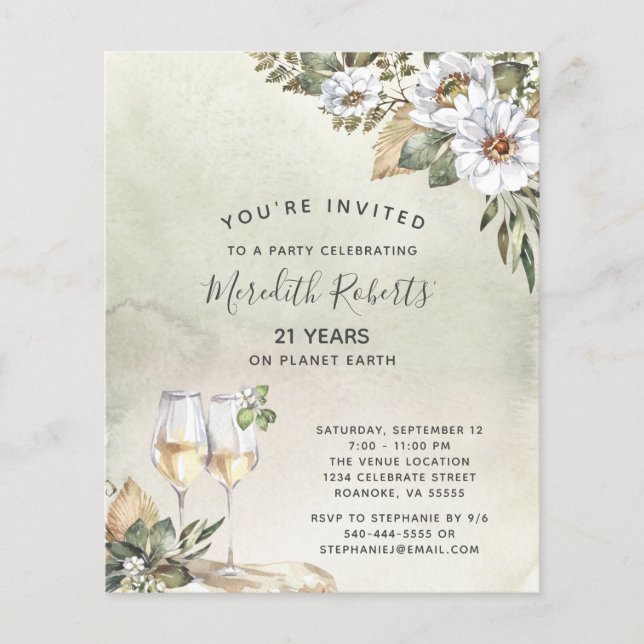 Lámina Presupuesto Invitación floral de cumpleaños 21ª ch (Anverso)