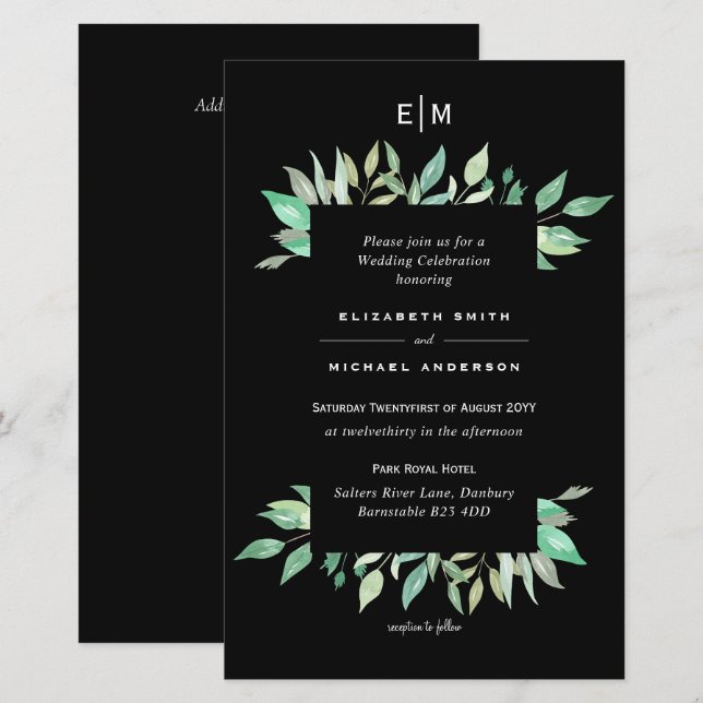 Lámina PRESUPUESTO Invitaciones a bodas de verde negro A9 (Anverso / Reverso)