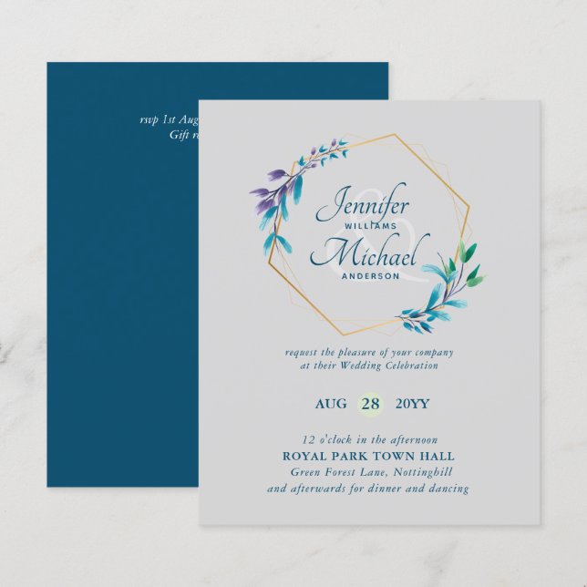 Lámina PRESUPUESTO Invitaciones a la Boda de Oro Morado V (Anverso / Reverso)