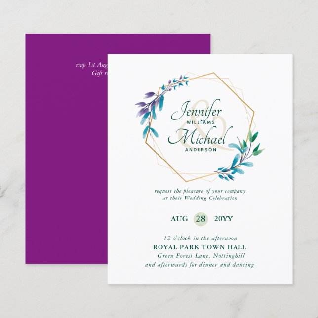 Lámina PRESUPUESTO Invitaciones a la Boda de Oro Morado V (Anverso / Reverso)