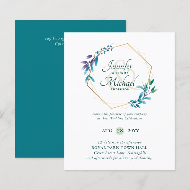 Lámina PRESUPUESTO Invitaciones a la Boda de Oro Morado V (Anverso / Reverso)