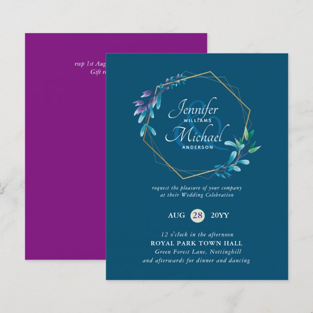 Lámina PRESUPUESTO Invitaciones a la Boda de Oro Morado V (Anverso / Reverso)