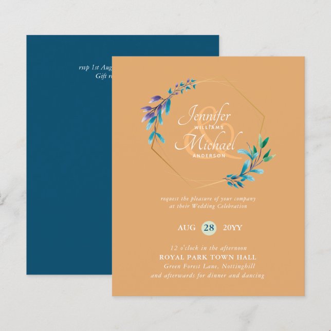 Lámina PRESUPUESTO Invitaciones a la Boda de Oro Morado V (Anverso / Reverso)