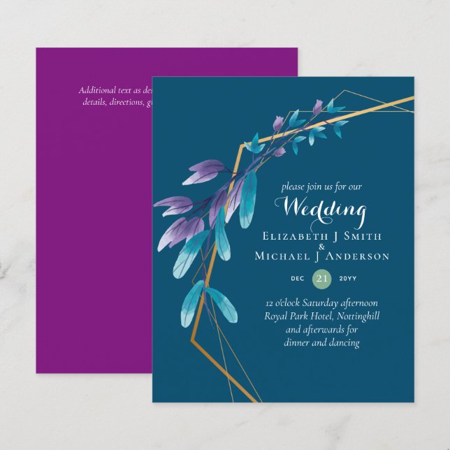 Lámina PRESUPUESTO Invitaciones a la Boda de Oro Morado V (Anverso / Reverso)