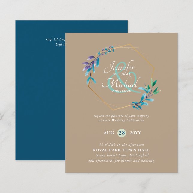 Lámina PRESUPUESTO Invitaciones a la Boda de Oro Morado V (Anverso / Reverso)