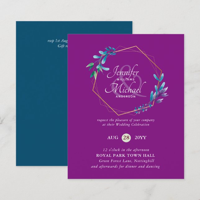 Lámina PRESUPUESTO Invitaciones a la Boda de Oro Morado V (Anverso / Reverso)