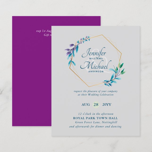 Lámina PRESUPUESTO Invitaciones a la Boda de Oro Morado V (Anverso / Reverso)