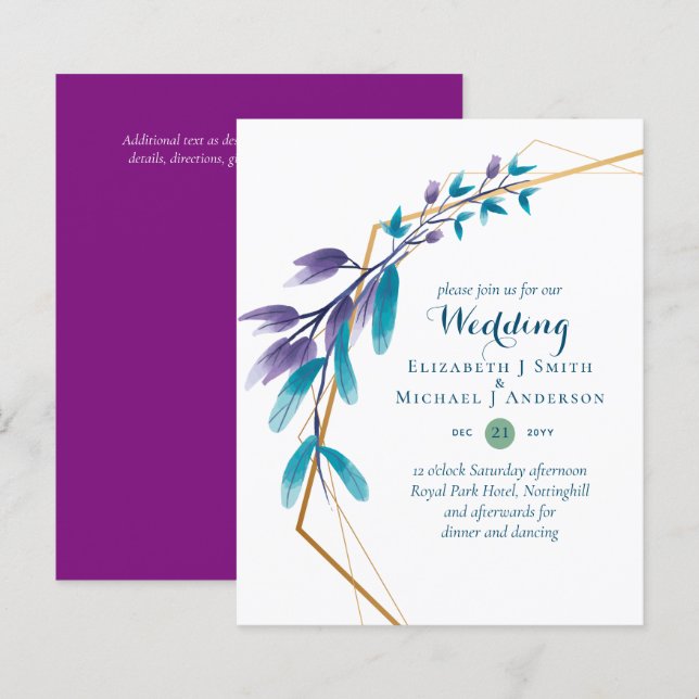 Lámina PRESUPUESTO Invitaciones a la Boda de Oro Morado V (Anverso / Reverso)