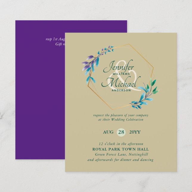Lámina PRESUPUESTO Invitaciones a la Boda de Oro Morado V (Anverso / Reverso)