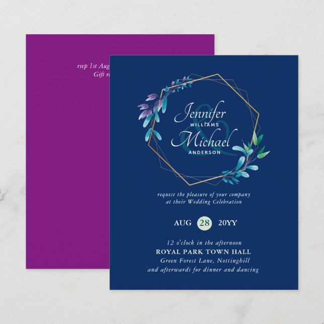 Lámina PRESUPUESTO Invitaciones a la Boda de Oro Morado V (Anverso / Reverso)