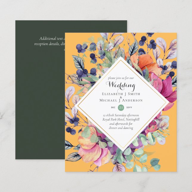 Lámina PRESUPUESTO Invitaciones a la Boda Floral Naranja  (Anverso / Reverso)
