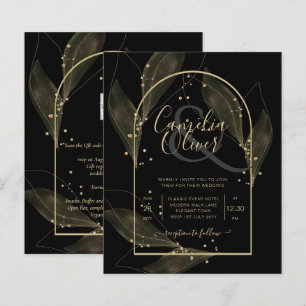 Lámina PRESUPUESTO Jet Black Gold Leaves Wedding INVITE