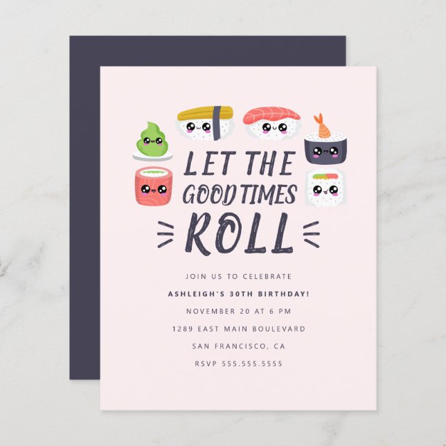 Lámina Presupuesto Kawaii Sushi Rolls Fiesta de Cumpleaño (Anverso / Reverso)