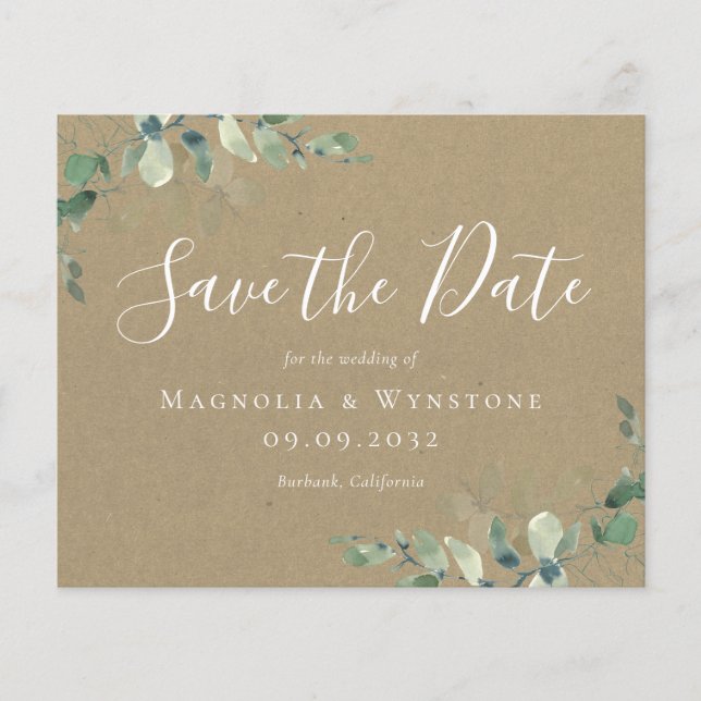Lámina PRESUPUESTO Kraft Eucalyptus Wedding Save The Date (Anverso)