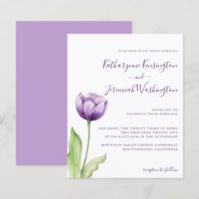Lámina PRESUPUESTO Lavanda Minimalista Tulipán Boda (Anverso / Reverso)