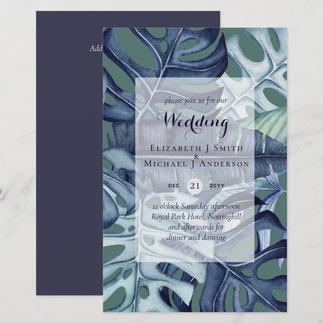Lámina PRESUPUESTO Leaf tropical azul Boda Verde azulada  (Anverso / Reverso)