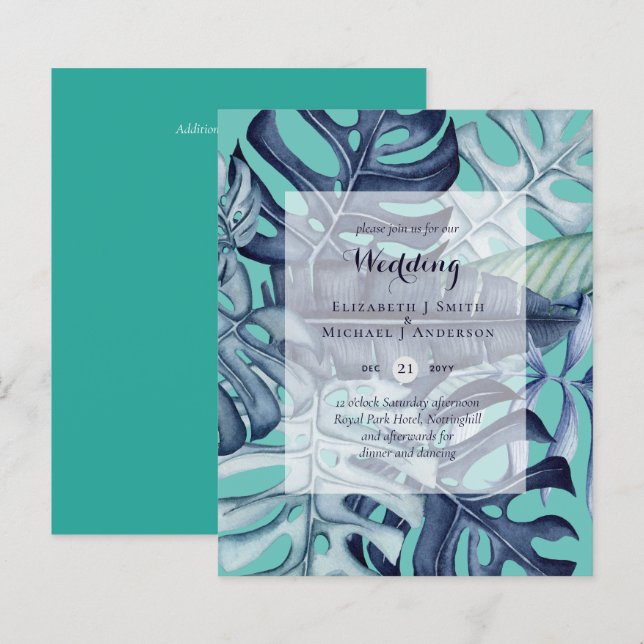 Lámina PRESUPUESTO Leaf tropical azul Boda Verde azulada  (Anverso / Reverso)